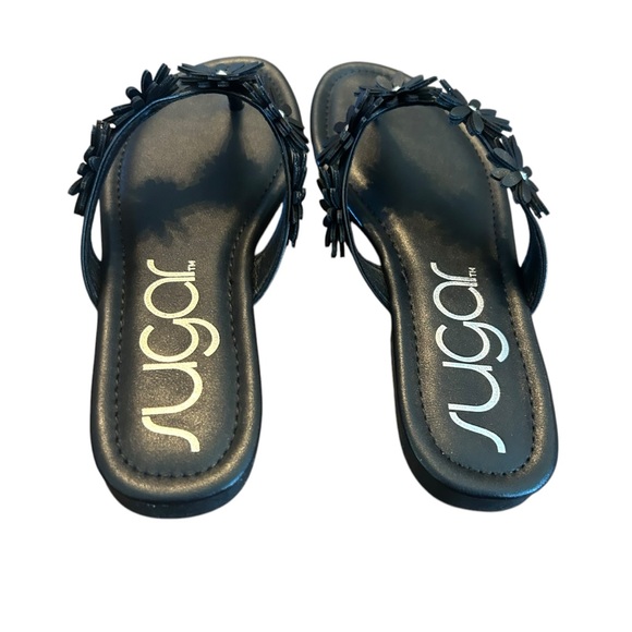 Sugar Black  Flat Thong Sandals Floral Band NEW Size 8.5 - Picture 3 of 10